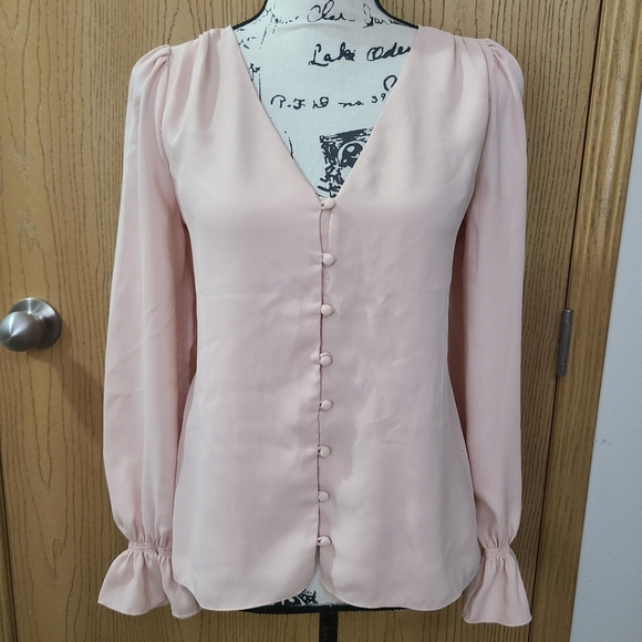 Joie Bolona Blush Powder Pink Ruffle Cuff Button Up Blouse - Picture 2 of 4